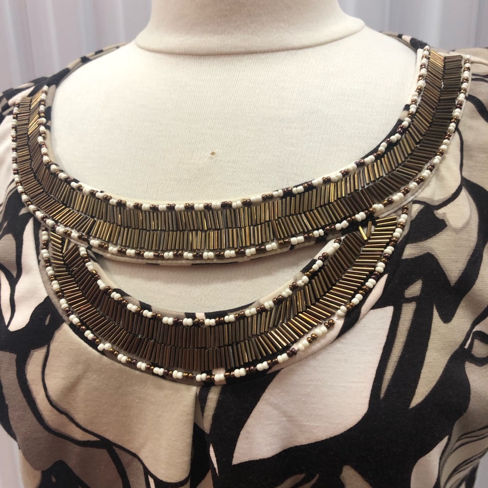Dana Buchman Brown and Cream Dress Size 12 - Picture 4 of 7